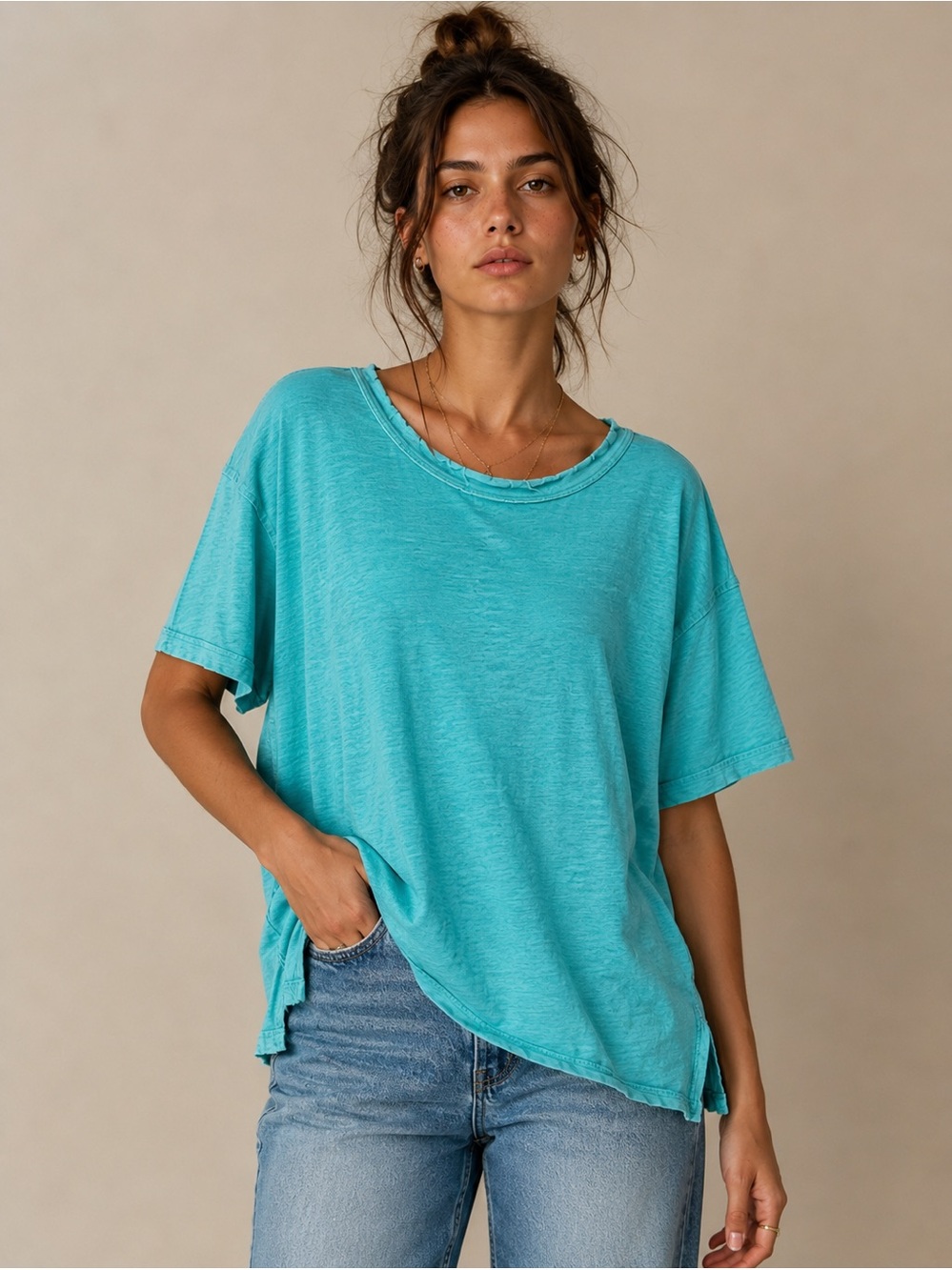 Pilcro Anthropologie Turquoise Slub Cotton Oversized Tee